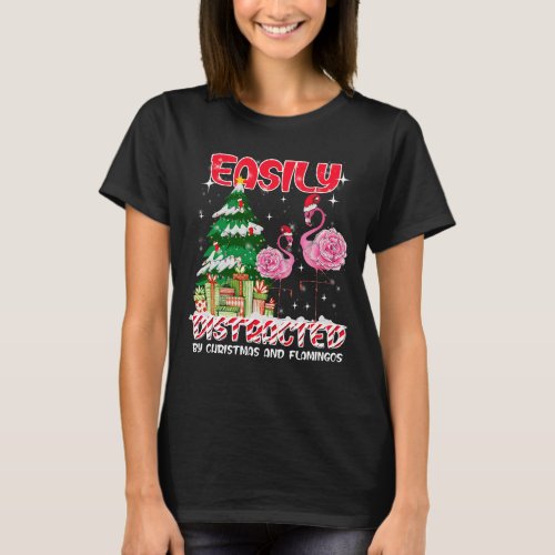 Easily Distracted By Christmas And Flamingo Noel H T_Shirt