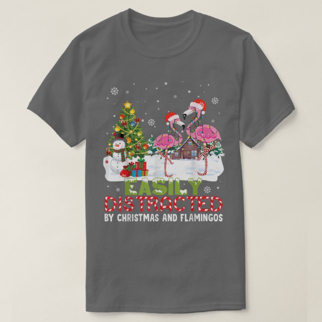 Easily Distracted By Christmas And Flamingo Noel H T-Shirt (Design Front)