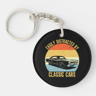 Easily Distracted By Classic Cars Keychain