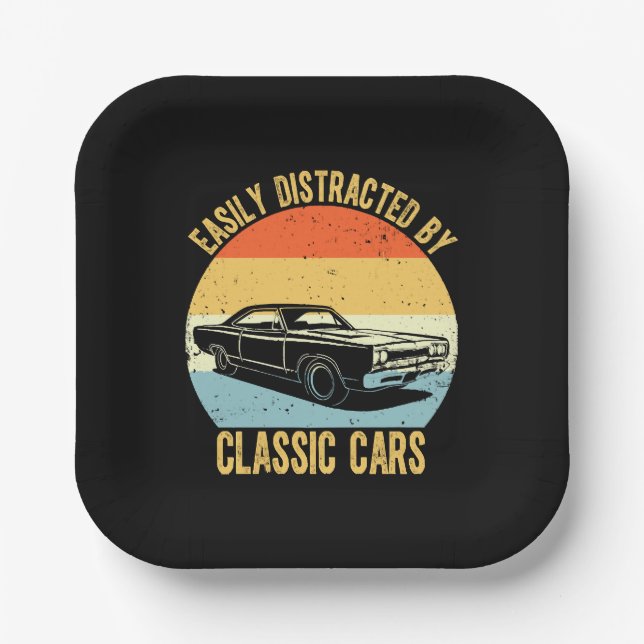 Easily Distracted By Classic Cars Paper Plates (Front)
