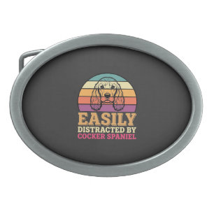 Easily Distracted By Cocker Spaniel Retro Dog Belt Buckle