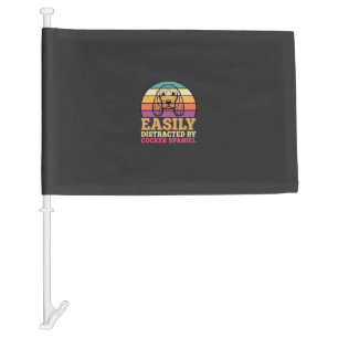 Easily Distracted By Cocker Spaniel Retro Dog Car Flag