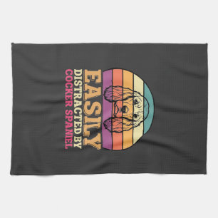 Easily Distracted By Cocker Spaniel Retro Dog Kitchen Towel