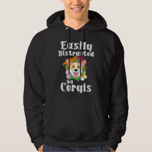 Easily Distracted By Corgis Floral Flowers Dog Ma Hoodie