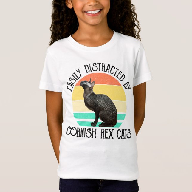 Easily Distracted By Cornish Rex Cats T-Shirt (Front)