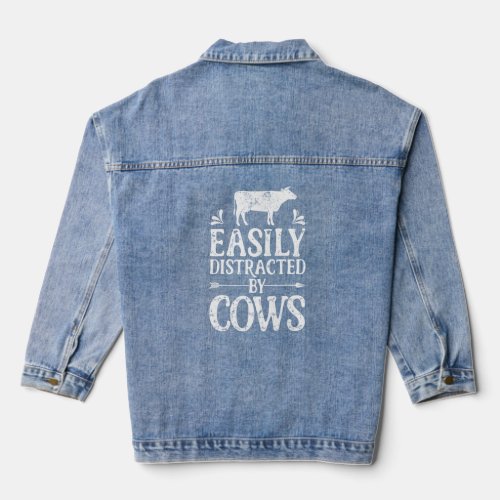 Easily Distracted By Cows Funny Cow Farmer Women M Denim Jacket