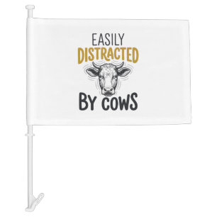 Easily Distracted By Cows Funny Cow Lover Shirt_1 Car Flag