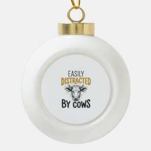 Easily Distracted By Cows Funny Cow Lover Shirt_1 Ceramic Ball Christmas Ornament