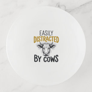 Easily Distracted By Cows Funny Cow Lover Shirt_1 Trinket Tray