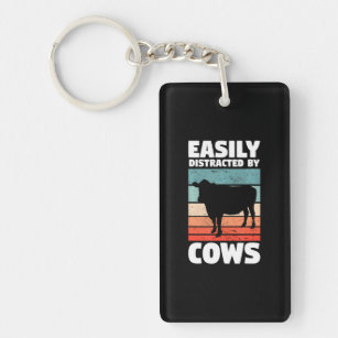 Easily Distracted By Cows Funny Farm Animal Dairy Keychain