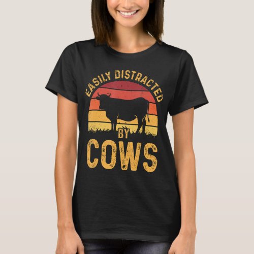 Easily distracted by Cows Harvest Farming Barn Cat T_Shirt