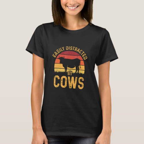 Easily distracted by Cows Harvest Farming Barn Cat T_Shirt