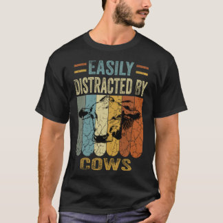 Easily Distracted By Cows Retro Vintage Cow Animal T-Shirt