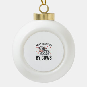 Easily Distracted by Cows Vintage Cow Graphic_1 Ceramic Ball Christmas Ornament