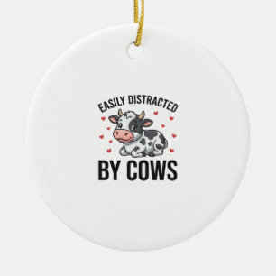 Easily Distracted by Cows Vintage Cow Graphic_1 Ceramic Ornament