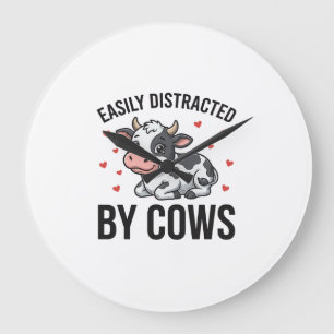 Easily Distracted by Cows Vintage Cow Graphic_1 Large Clock