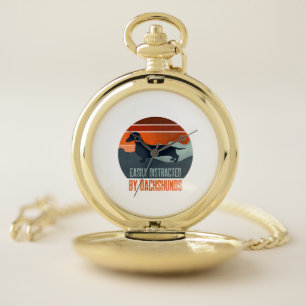 Easily Distracted By Dachshunds Dog Walking Pocket Watch
