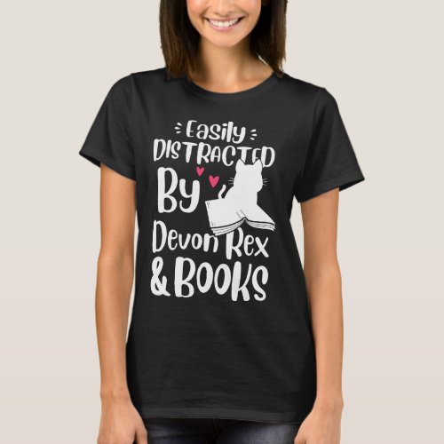 Easily Distracted By Devon Rex And Books Funny Kit T_Shirt