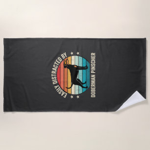Easily Distracted by Doberman Pinscher Retro Sunse Beach Towel