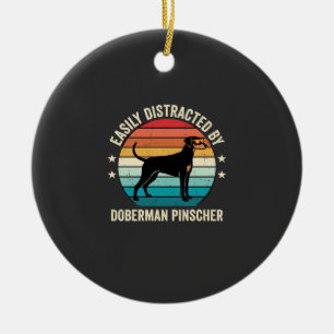 Easily Distracted by Doberman Pinscher Retro Sunse Ceramic Ornament
