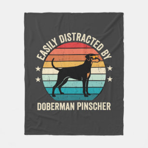 Easily Distracted by Doberman Pinscher Retro Sunse Fleece Blanket