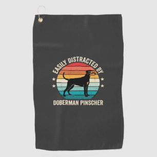 Easily Distracted by Doberman Pinscher Retro Sunse Golf Towel