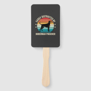 Easily Distracted by Doberman Pinscher Retro Sunse Hand Fan
