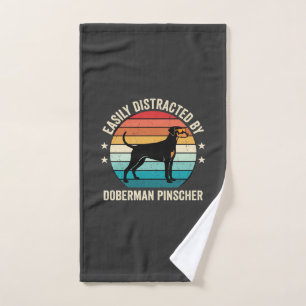 Easily Distracted by Doberman Pinscher Retro Sunse Hand Towel