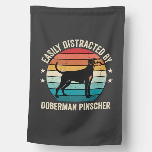 Easily Distracted by Doberman Pinscher Retro Sunse House Flag