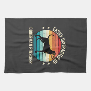 Easily Distracted by Doberman Pinscher Retro Sunse Kitchen Towel