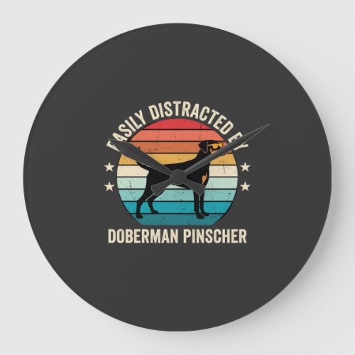 Easily Distracted by Doberman Pinscher Retro Sunse Large Clock
