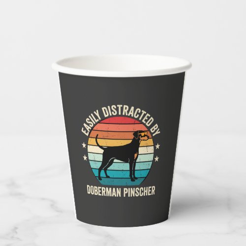Easily Distracted by Doberman Pinscher Retro Sunse Paper Cups