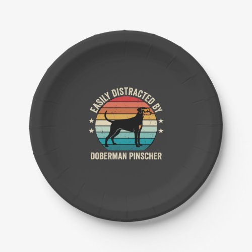 Easily Distracted by Doberman Pinscher Retro Sunse Paper Plates