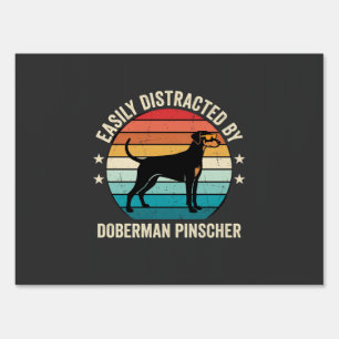 Easily Distracted by Doberman Pinscher Retro Sunse Sign