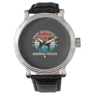 Easily Distracted by Doberman Pinscher Retro Sunse Watch