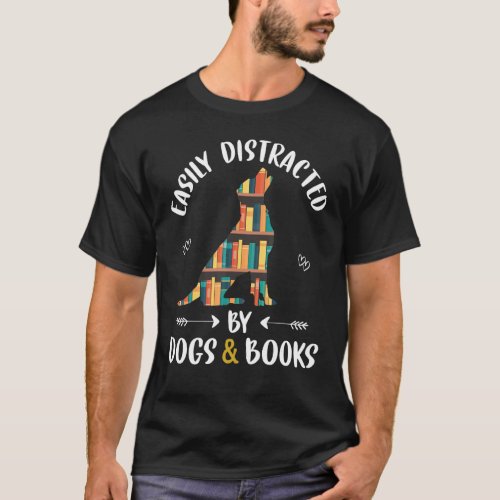 Easily Distracted By Dog And Books  Reading  Girls T_Shirt