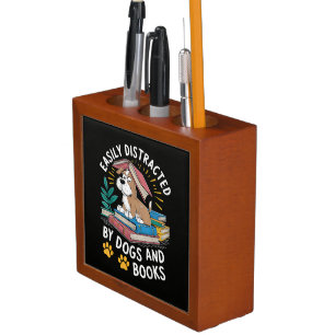 Easily Distracted by Dogs and Books Funny Pets Desk Organizer