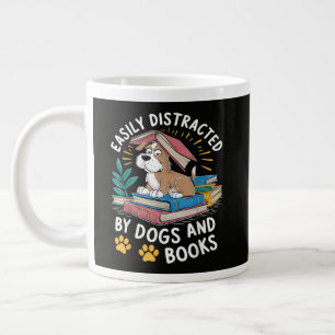 Easily Distracted by Dogs and Books Funny Pets Giant Coffee Mug