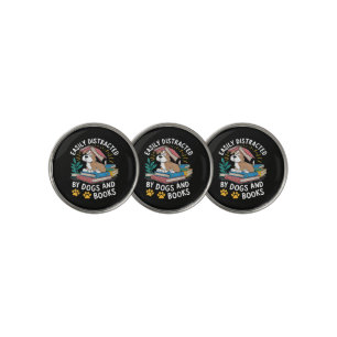 Easily Distracted by Dogs and Books Funny Pets Golf Ball Marker