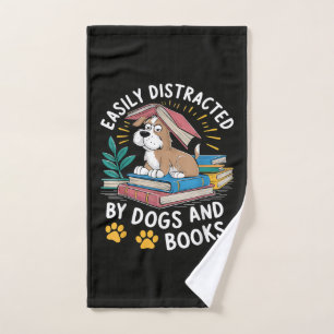 Easily Distracted by Dogs and Books Funny Pets Hand Towel
