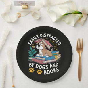 Easily Distracted by Dogs and Books Funny Pets Paper Plates