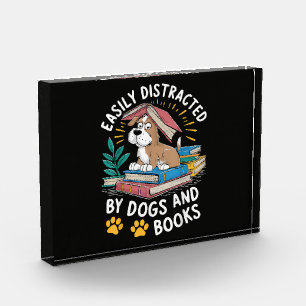 Easily Distracted by Dogs and Books Funny Pets Photo Block