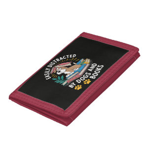 Easily Distracted by Dogs and Books Funny Pets Tri-fold Wallet