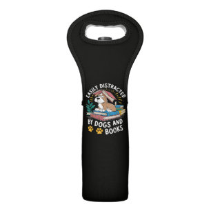 Easily Distracted by Dogs and Books Funny Pets Wine Bag