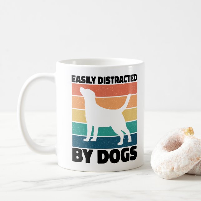 Easily Distracted By Dogs Dog Birthday Memes Funny Coffee Mug (With Donut)