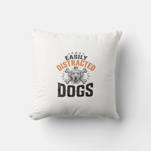 Easily Distracted By Dogs Vintage Dog Lover Design Throw Pillow