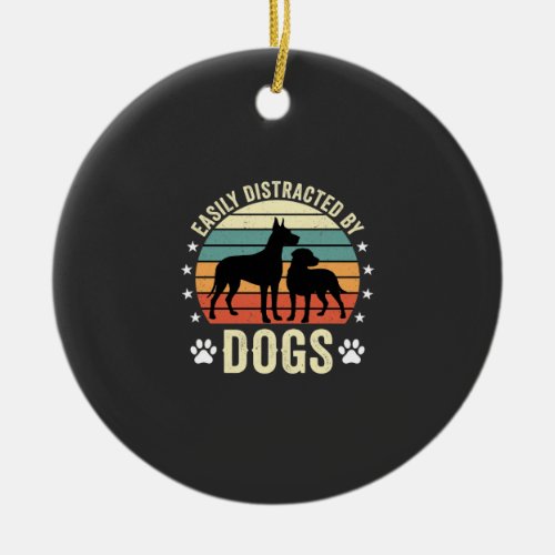 Easily Distracted by Dogs Vintage Retro Sunset Ceramic Ornament