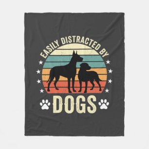 Easily Distracted by Dogs Vintage Retro Sunset Fleece Blanket