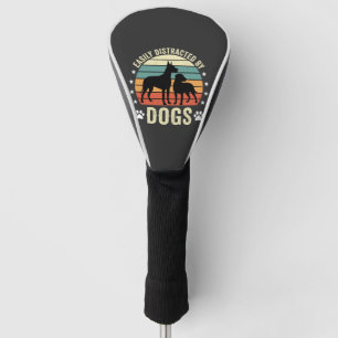 Easily Distracted by Dogs Vintage Retro Sunset Golf Head Cover