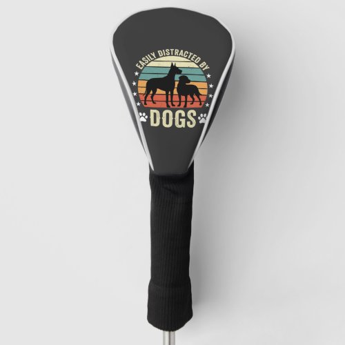 Easily Distracted by Dogs Vintage Retro Sunset Golf Head Cover